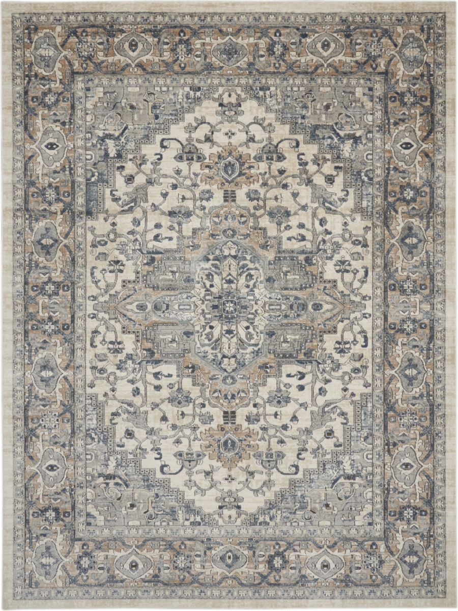 9 x 12 ft. Floral Power Loom Rectangle Area Rug, Ivory