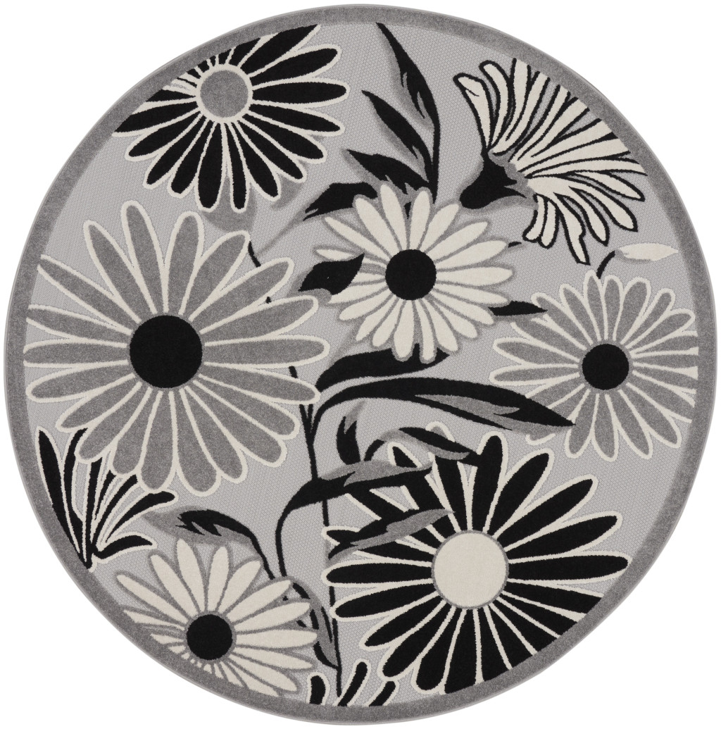 8 ft. Blue & Orange Floral Power Loomed Round Area Rug