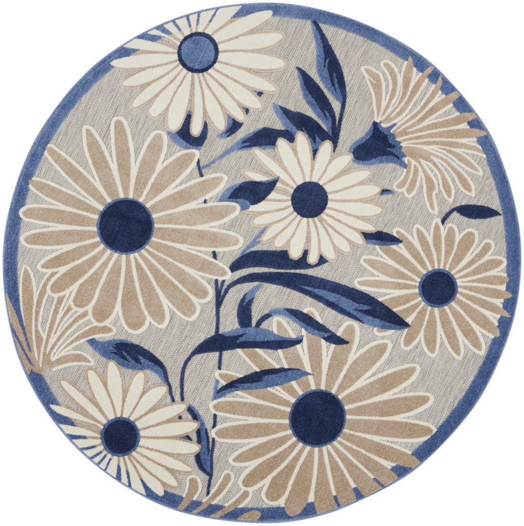 8 ft. Blue & Orange Floral Power Loomed Round Area Rug