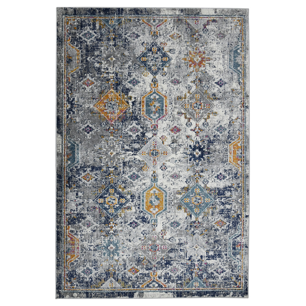 8 x 11 ft. Blue & Orange Geometric Power Loomed Rectangle Area Rug