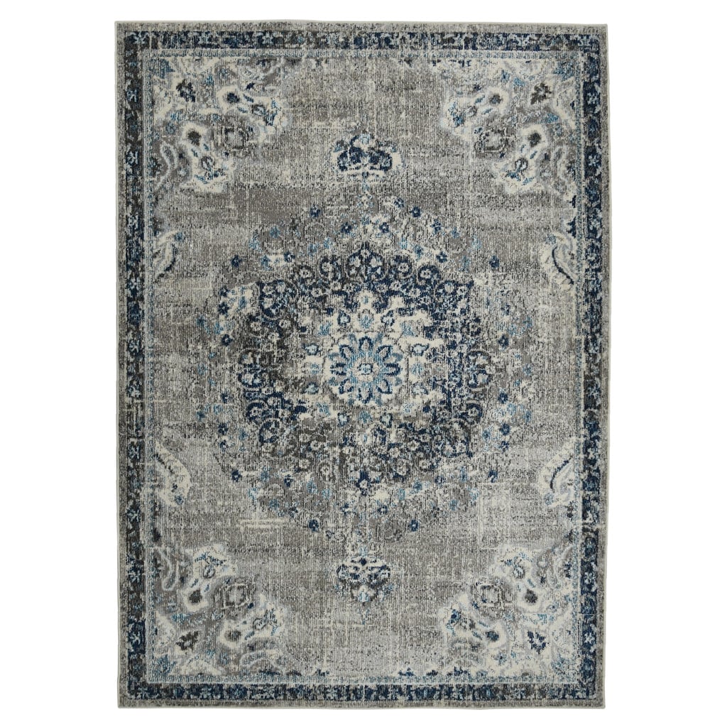 8 x 11 ft. Teal Blue Medallion Power Loomed Rectangle Area Rug