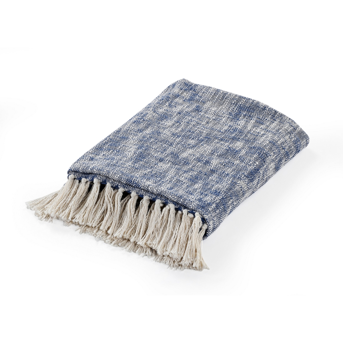 516535 Blue & White Woven Cotton Solid Color Throw Blanket