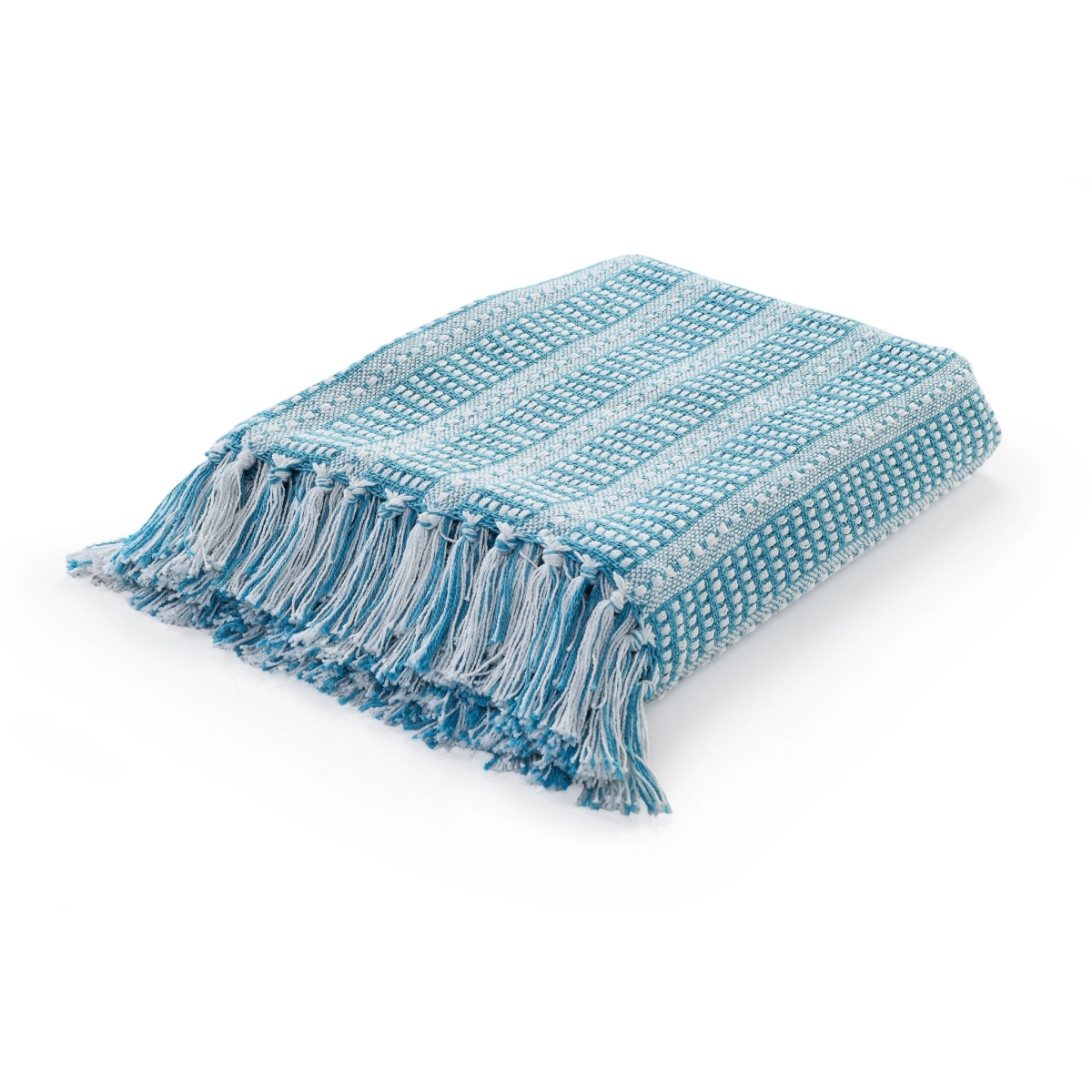 Blue & White Woven Cotton Striped Throw Blanket