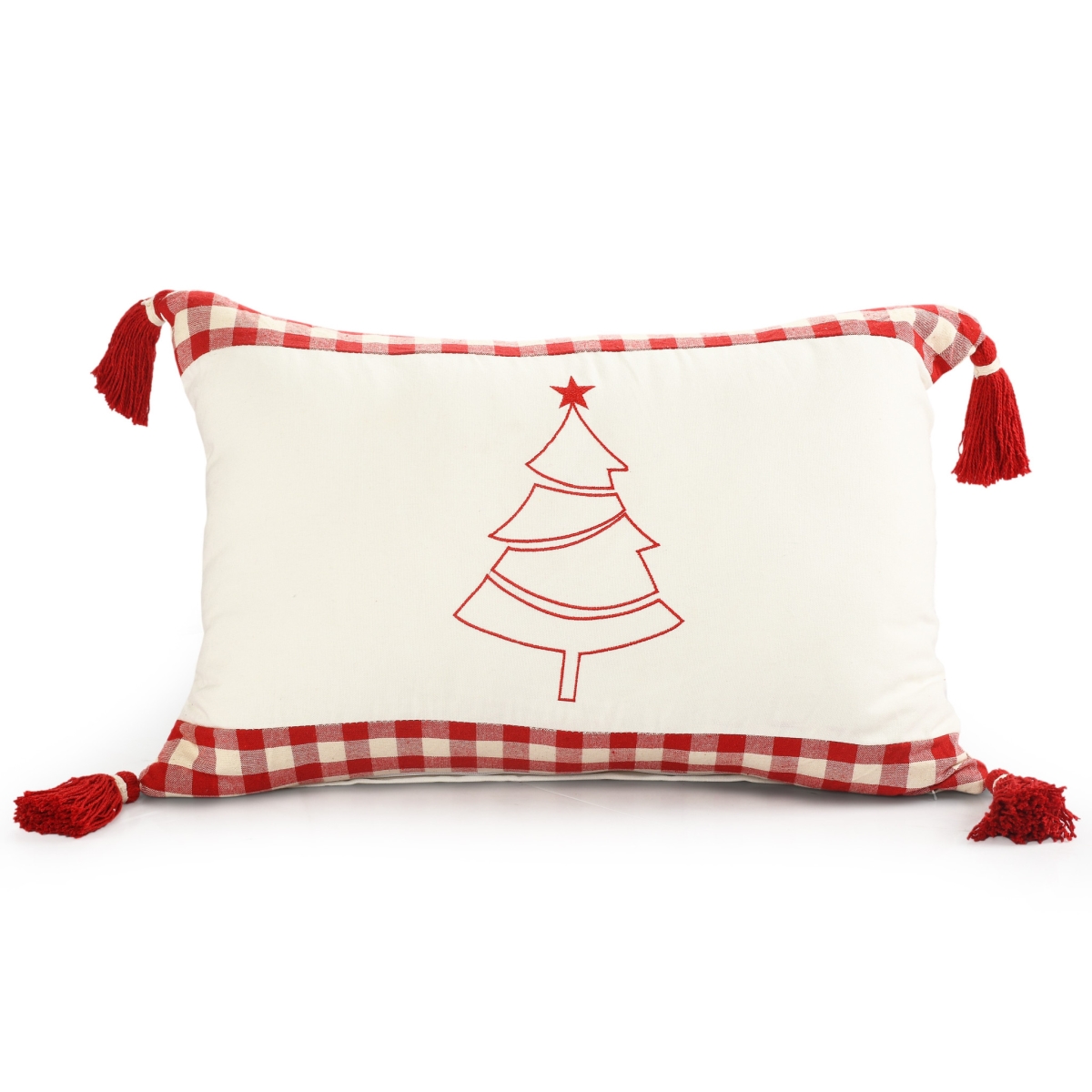 Picture of HomeRoots 534294 16 x 24 in. Red & White Christmas Tree Cotton Zippered Pillow with Tassels
