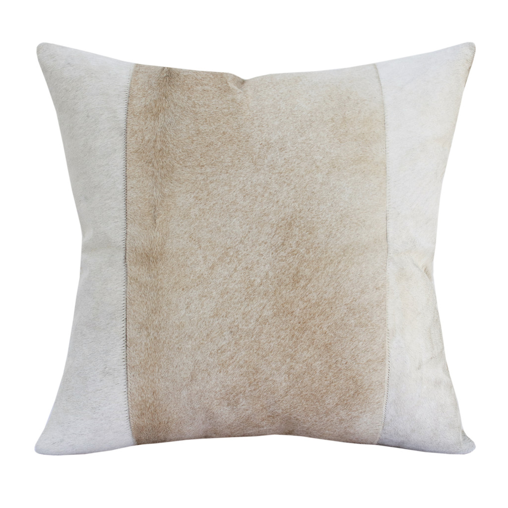 20 x 20 in. Beige & Ivory Striped Faux Leather Zippered Pillow