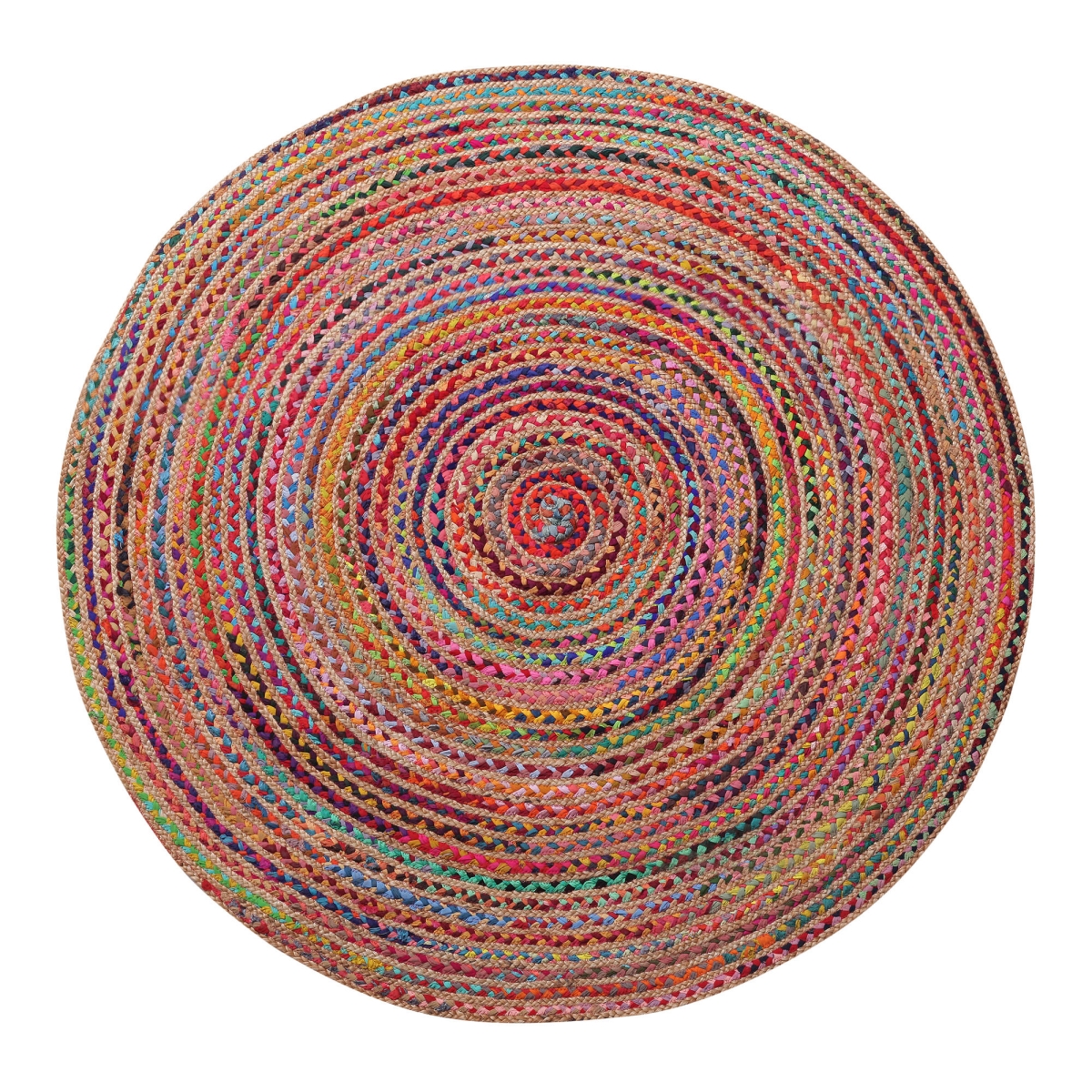 7 ft. Tan Geometric Hand Braided Round Area Rug
