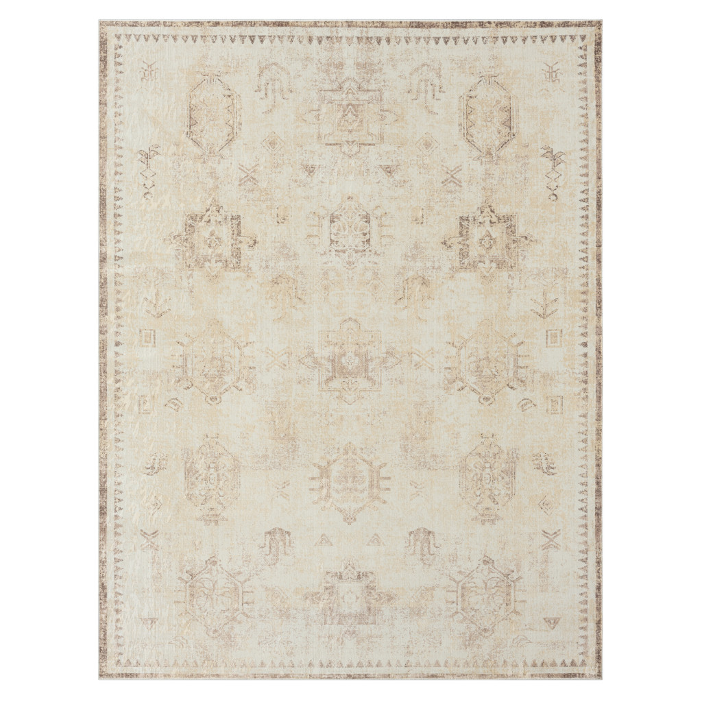2 x 3 ft. Beige Abstract Washable Non Skid Rectangle Area Rug