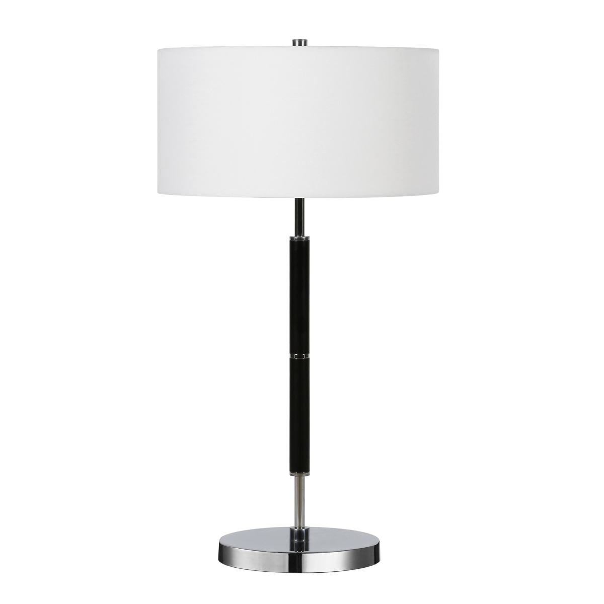 25 in. Black & Silver Metal Two Light Table Lamp with White Drum Shade