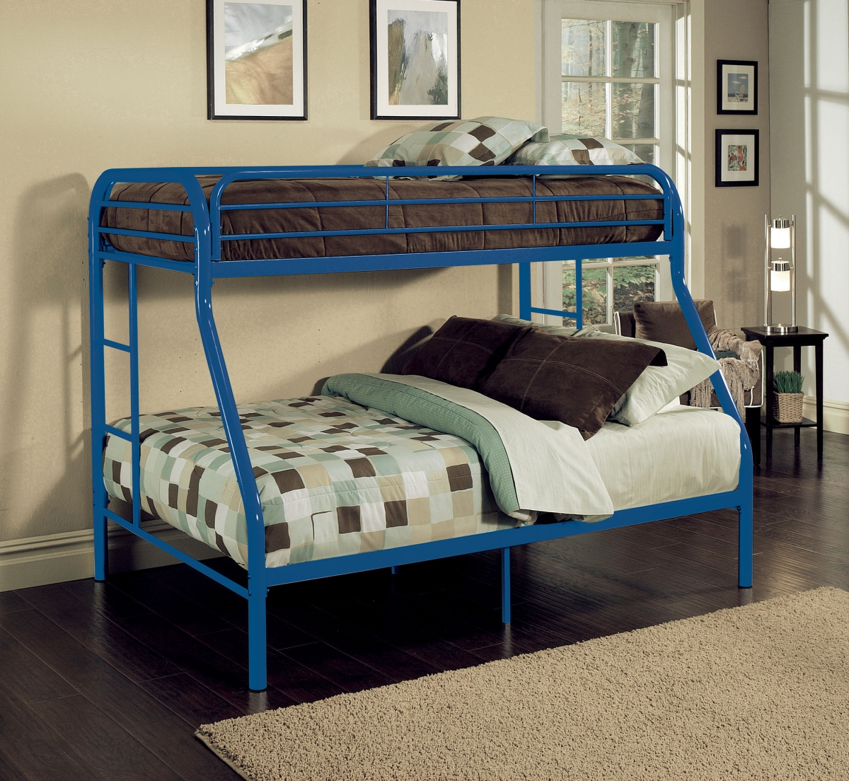 Picture of Home Roots Furniture 286574 60 x 78 x 54 in. Metal Tube Twin Full Bunk Bed - Blue