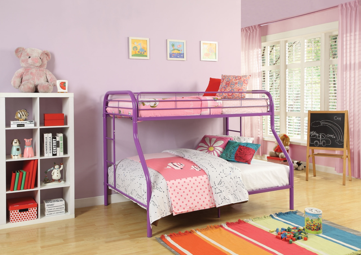 Picture of Home Roots Furniture 286575 60 x 78 x 54 in. Metal Tube Twin Full Bunk Bed - Purple