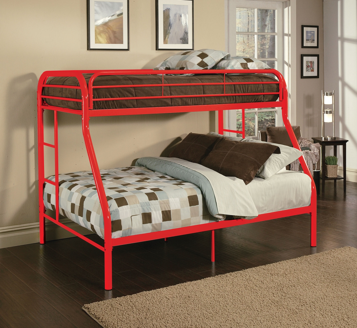 Picture of Home Roots Furniture 286576 60 x 78 x 54 in. Metal Tube Twin Full Bunk Bed - Red