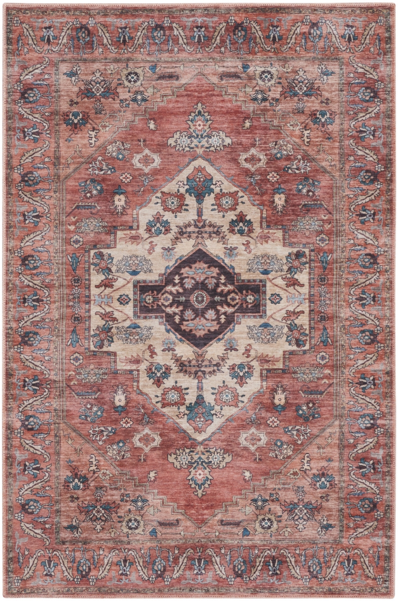 4 x 6 ft. Blue & Red Oriental Traditional Power Loomed Distressed Washable Non Skid Rectangle Area Rug