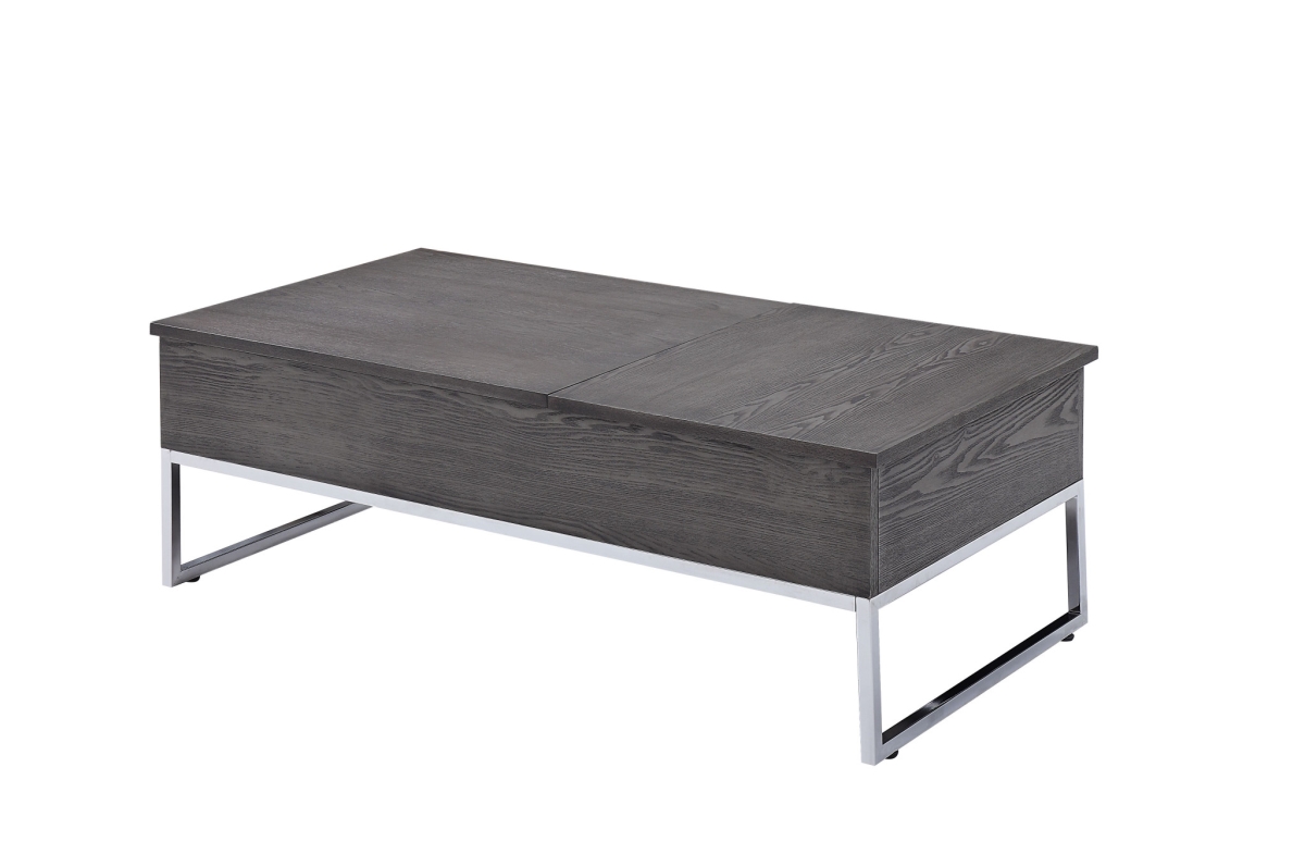 490500 47 in. Chrome & Gray Oak Rectangular Lift Top Coffee Table