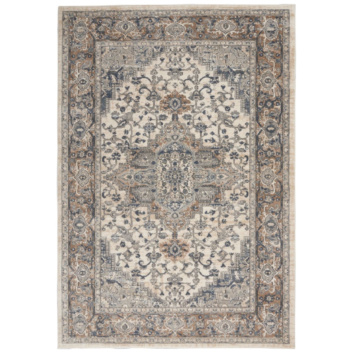 4 x 6 ft. Ivory & Grey Oriental Power Loomed Non Skid Rectangle Area Rug