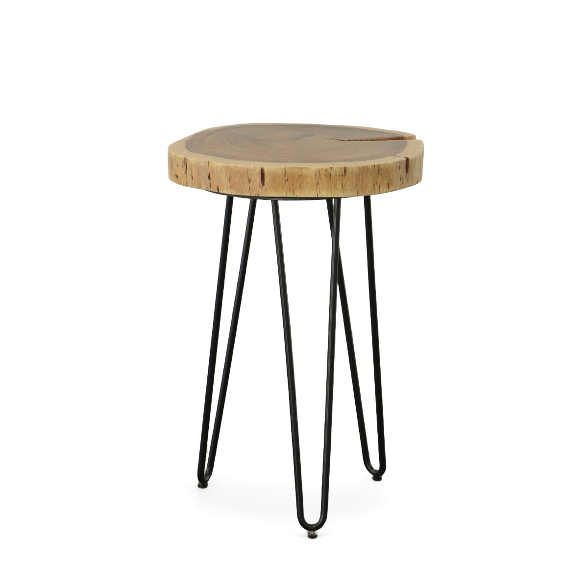 493248 26 in. Black & Natural Solid Wood Live Edge Round End Table