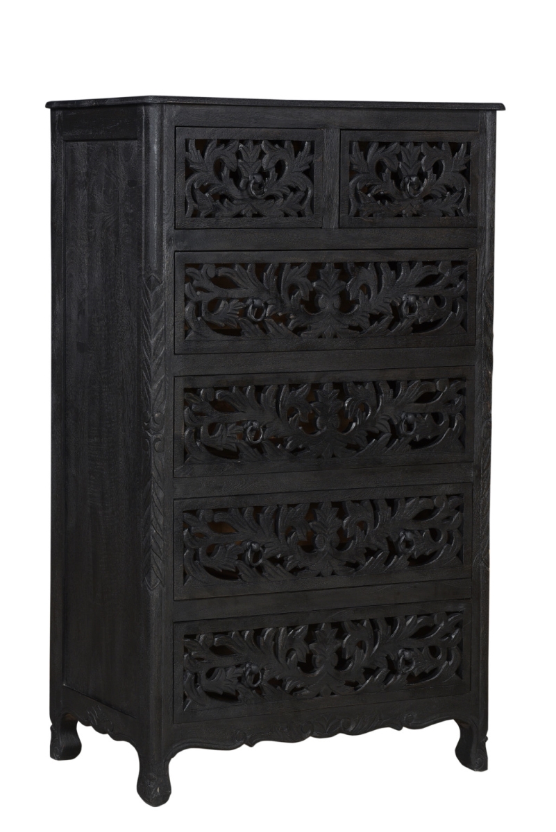 521240 35 in. Black Solid Wood Six Drawer Chest