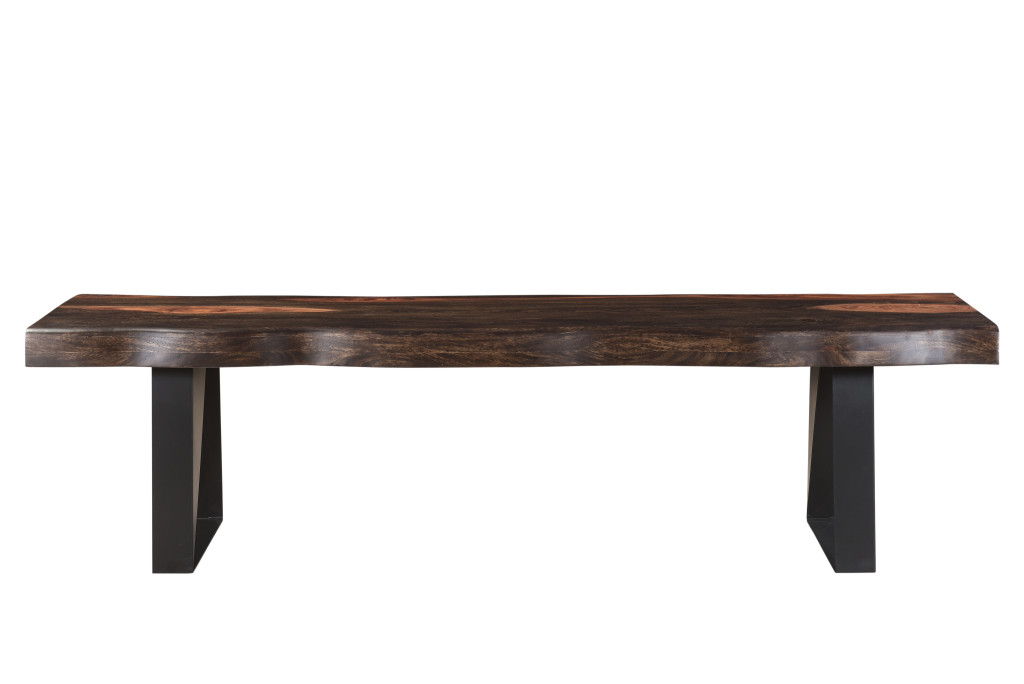70 in. Dark Brown & Black Solid Wood Dining Bench