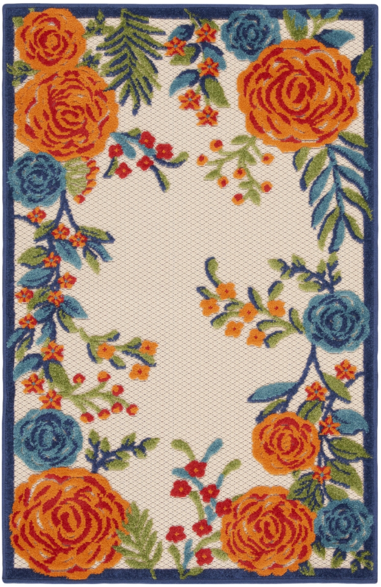 3 x 4 ft. Blue & Orange Floral Power Rectangle Loomed Area Rug