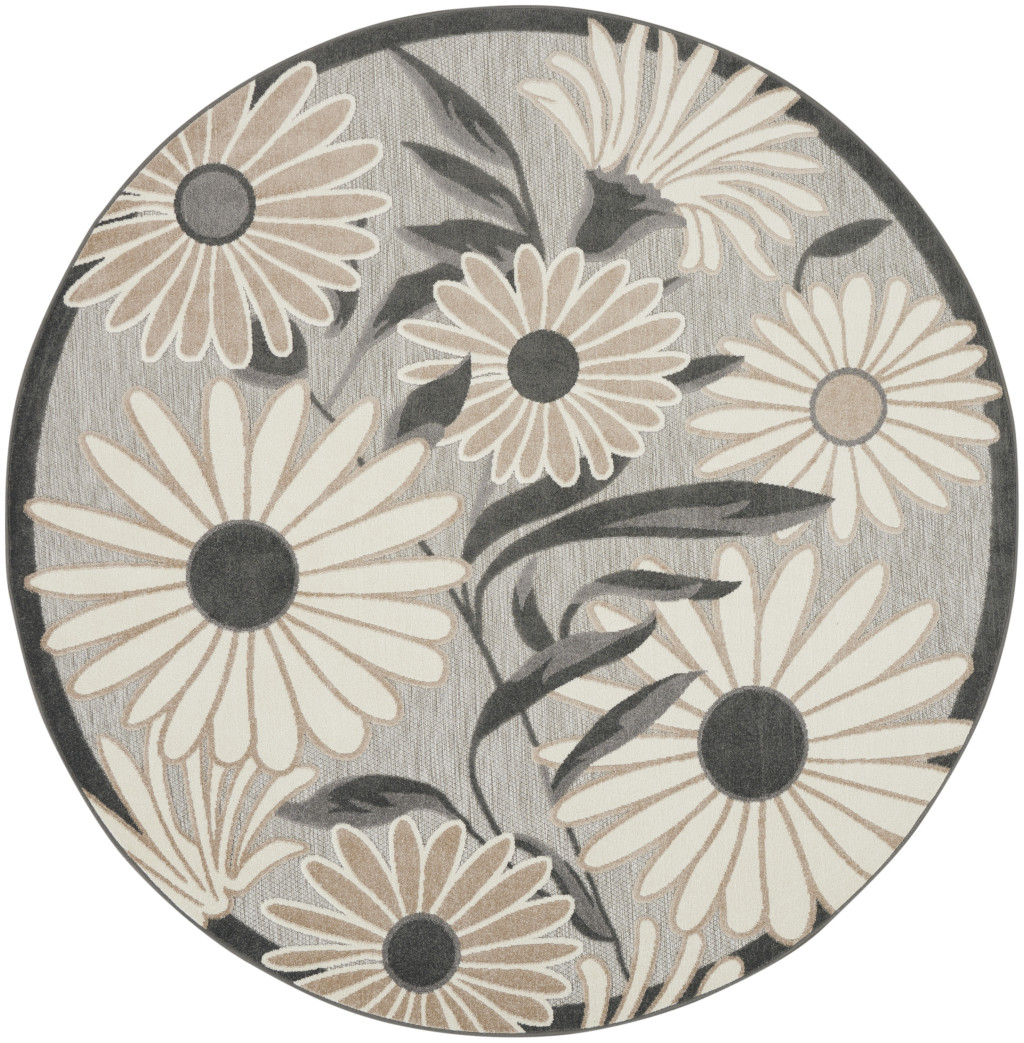 8 ft. Blue & Orange Round Floral Power Loomed Rectangle Area Rug