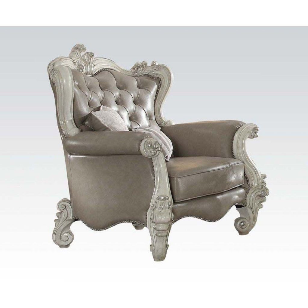 43 in. Faux Leather Tufted Wingback Chair, Gray & Bone