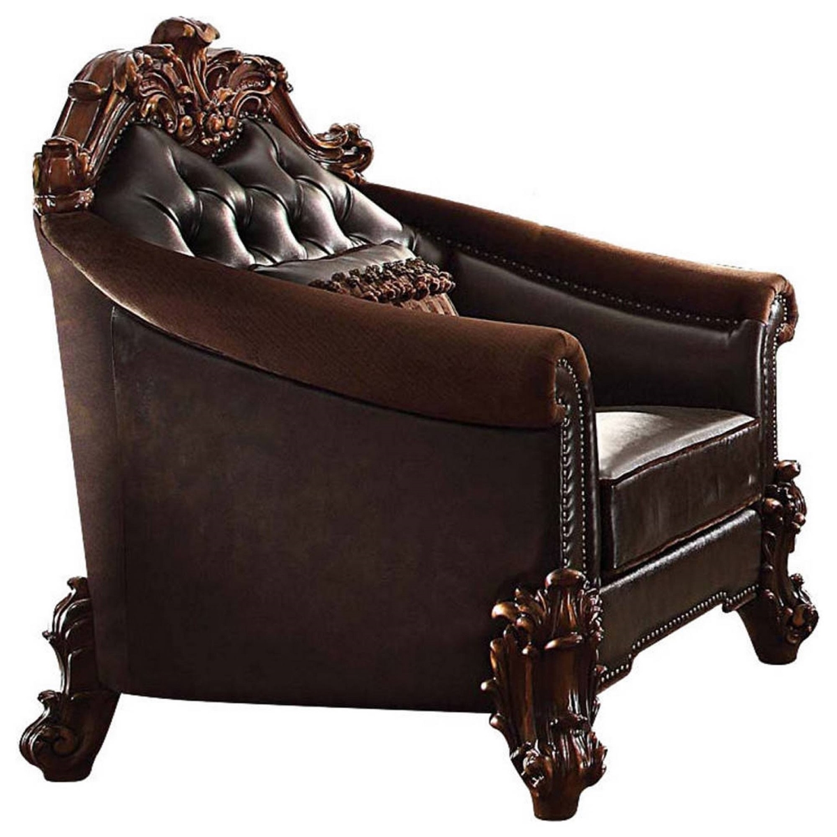 43 in. Faux Leather Tufted Barrel Chair, Dark Brown