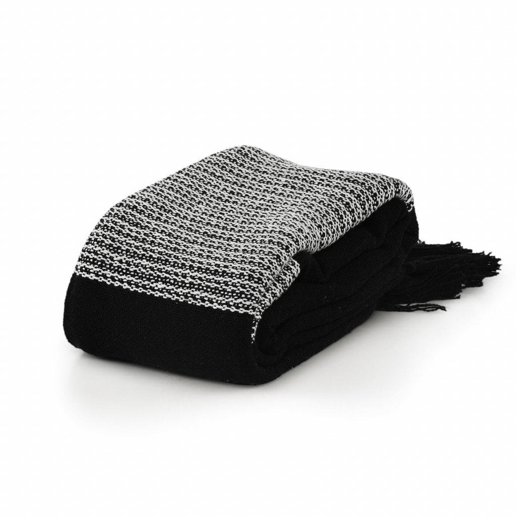 Woven Cotton Checkered Throw Blanket, Black & White