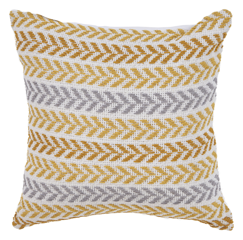 18 x 18 in. Chevron Cotton Zippered Pillow, Yellow & White