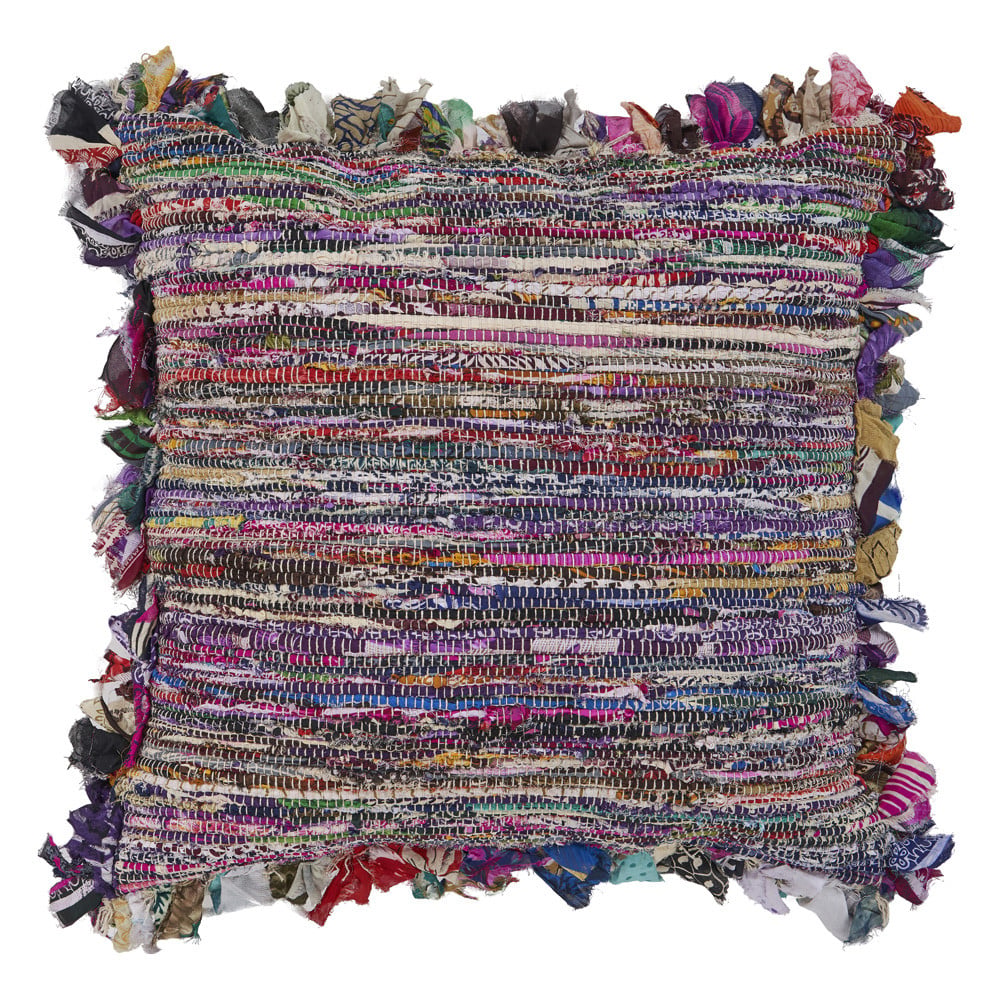 26 x 26 in. Weave Zippered Pillow with Fringe, Blue & Red