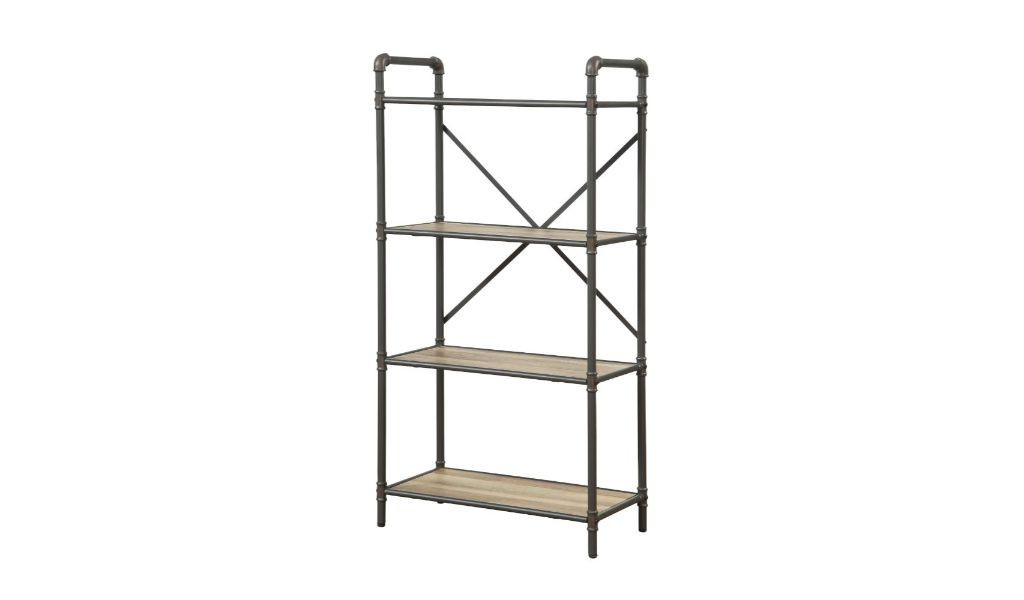 49 in. Metal Four Tier Etagere Bookcase, Gray & Brown