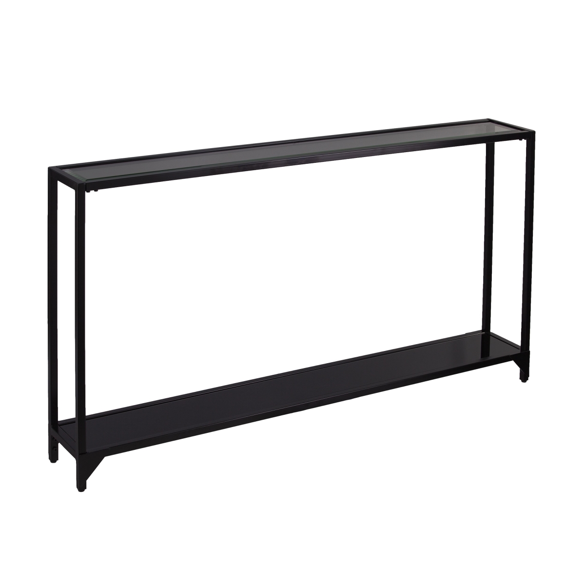 402378 56 in. Glass Floor Shelf Console Table with Storage, Clear & Black