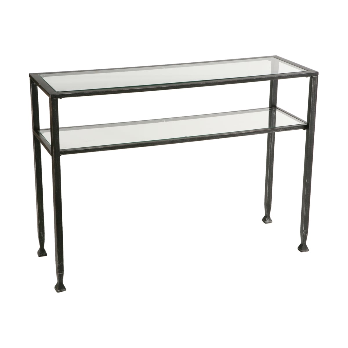 402395 43 in. Glass Distressed Console Table with Storage, Clear & Black & Silver