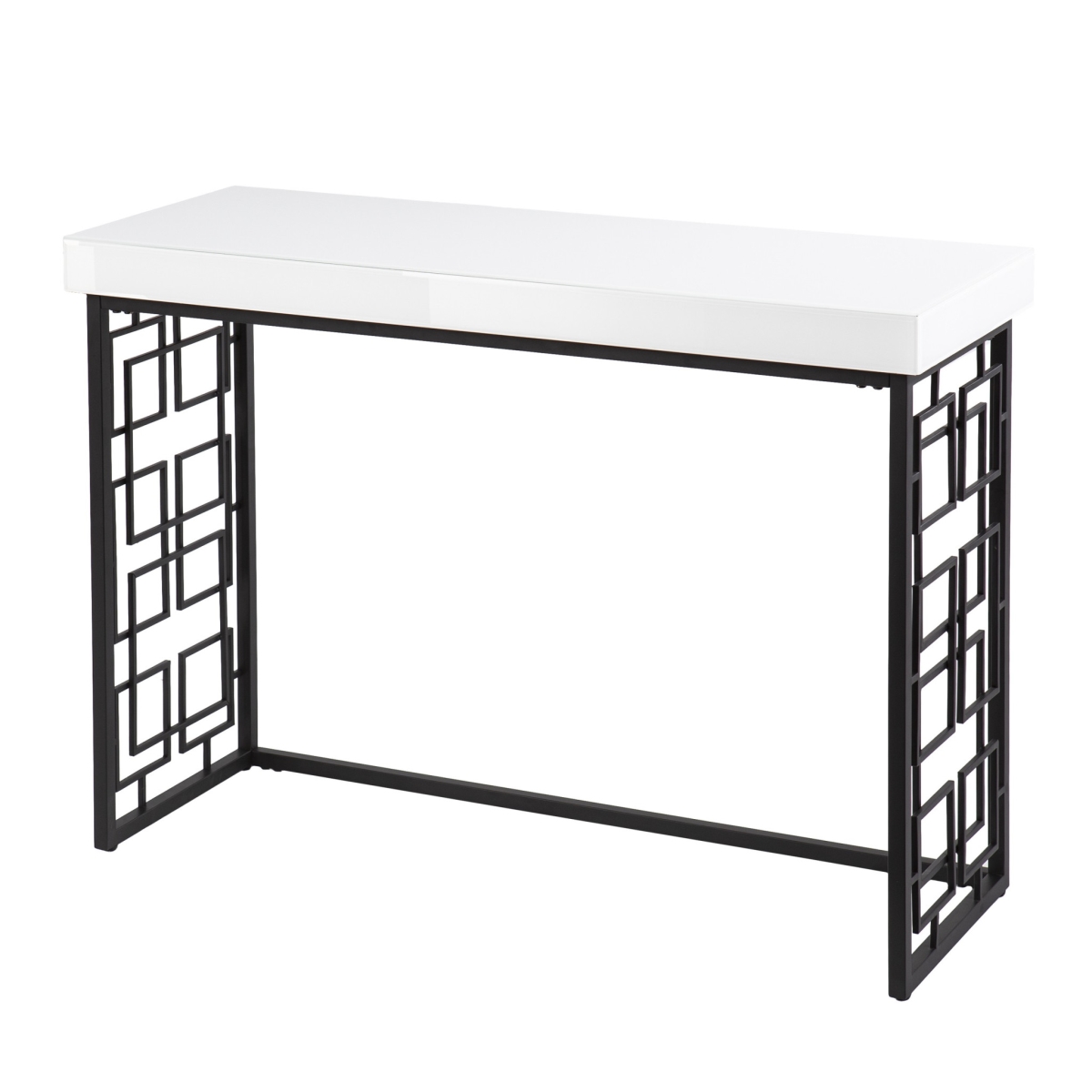 402413 42 in. Glass Sled Console Table, White & Black