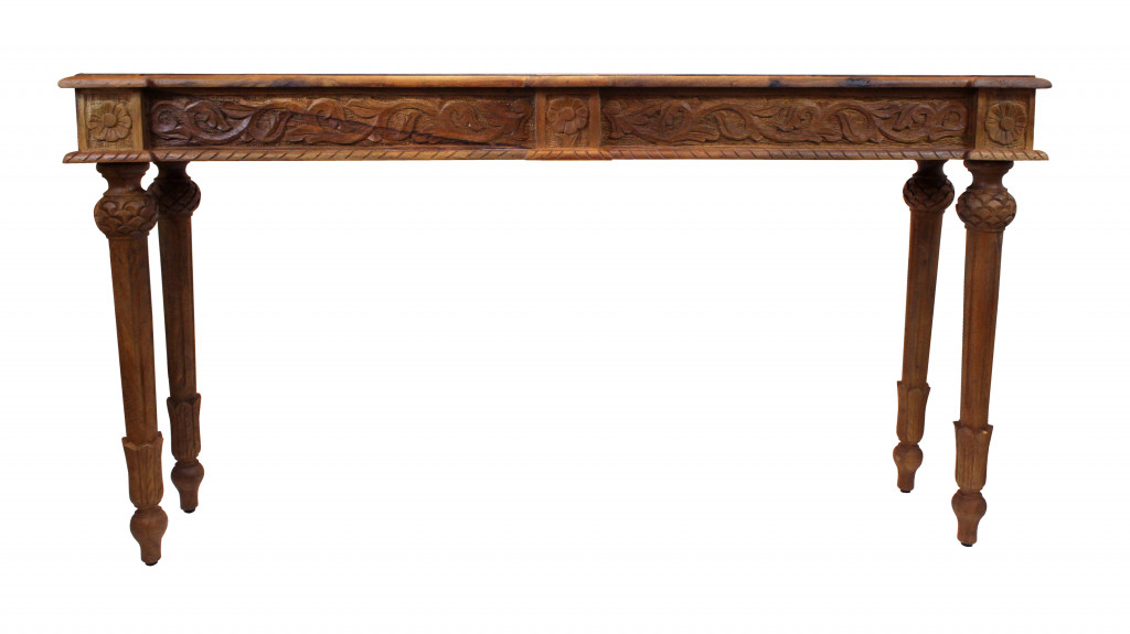 54 in. Solid Wood Distressed Console Table, Brown