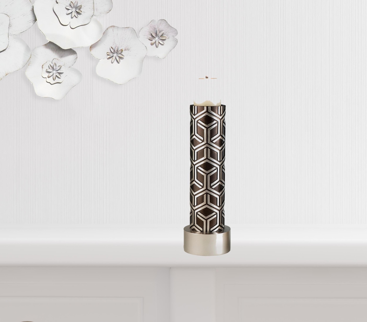 Pillar Tabletop Pillar Candle Holders, Espresso & Silver - Set of 2