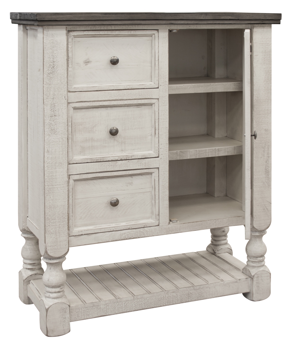 524568 39 in. Solid Wood Three Drawer Chest, Gray & Ivory