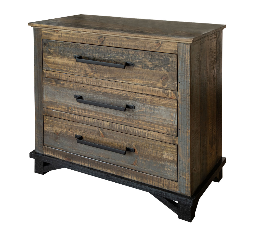 524595 37 in. Solid Wood Three Drawer Chest, Gray