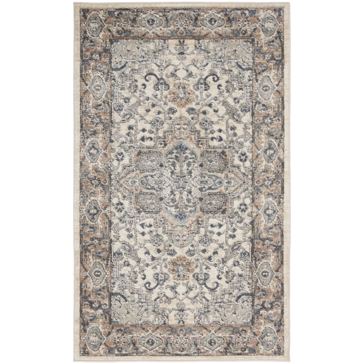 3 x 5 ft. Oriental Power Loom Non Skid Rectangle Area Rug, Ivory & Grey