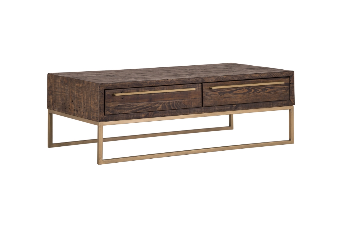 524174 47 in. Rectangular Coffee Table with Drawers, Gold & Dark Brown