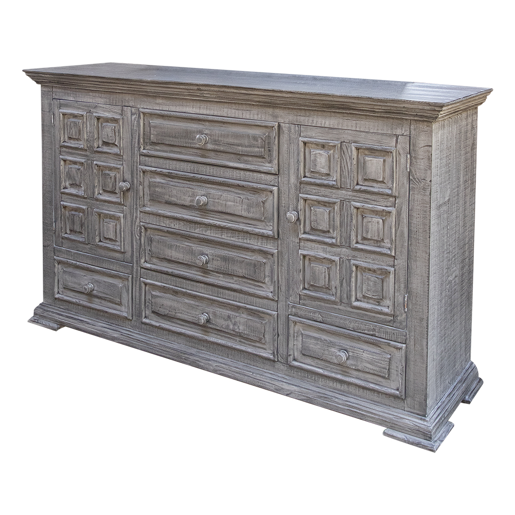 69 in. Solid Wood Six Drawer Triple Dresser, Gray