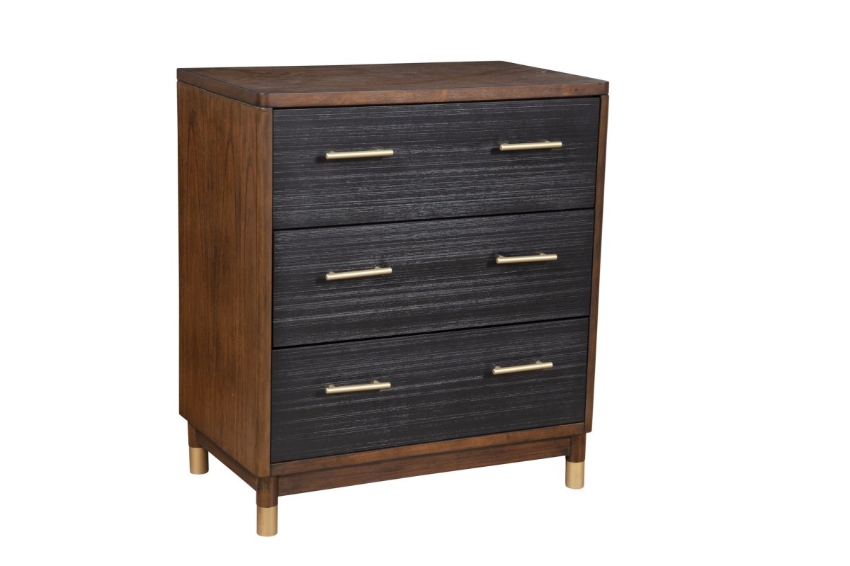 33 in. Solid Wood Three Drawer Chest, Brown & Black
