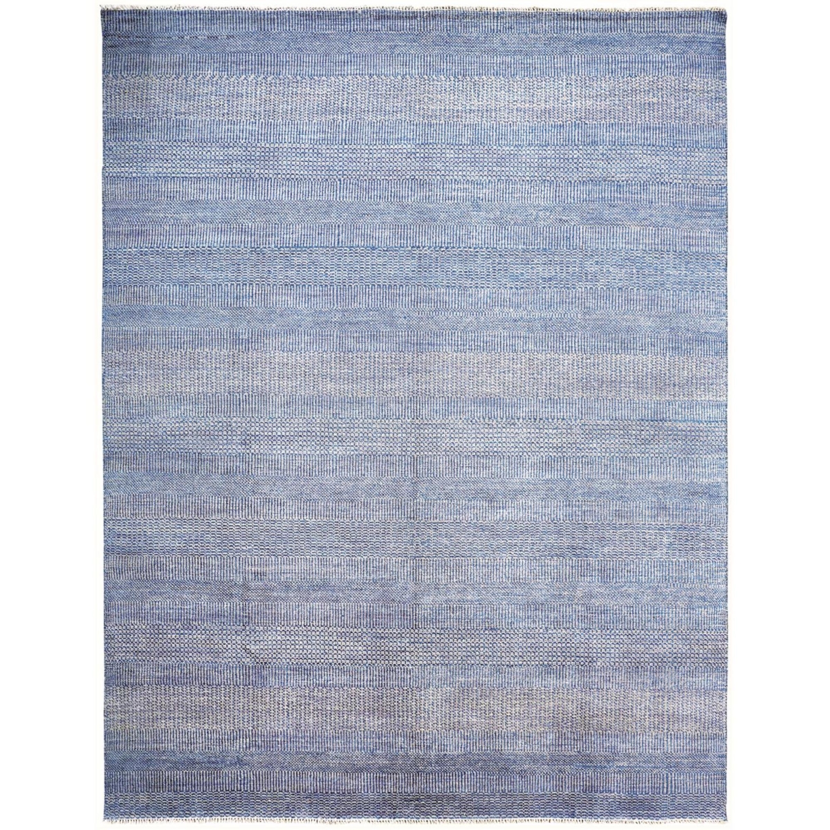 513847 9 x 12 ft. Wool Striped Hand Knotted Rectangle Area Rug, Blue & Silver