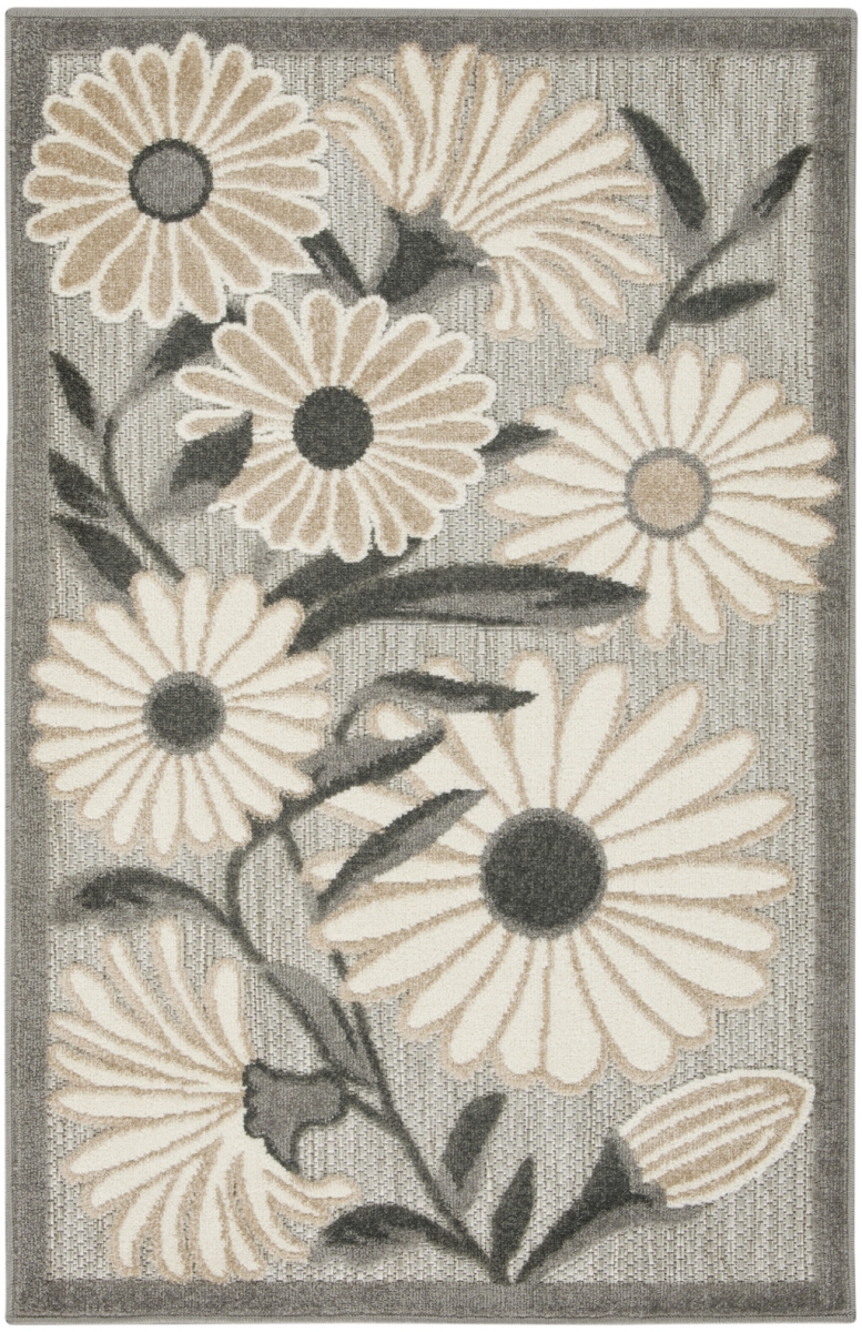3 x 4 ft. Floral Power Loom Rectangle Area Rug, Blue & Orange