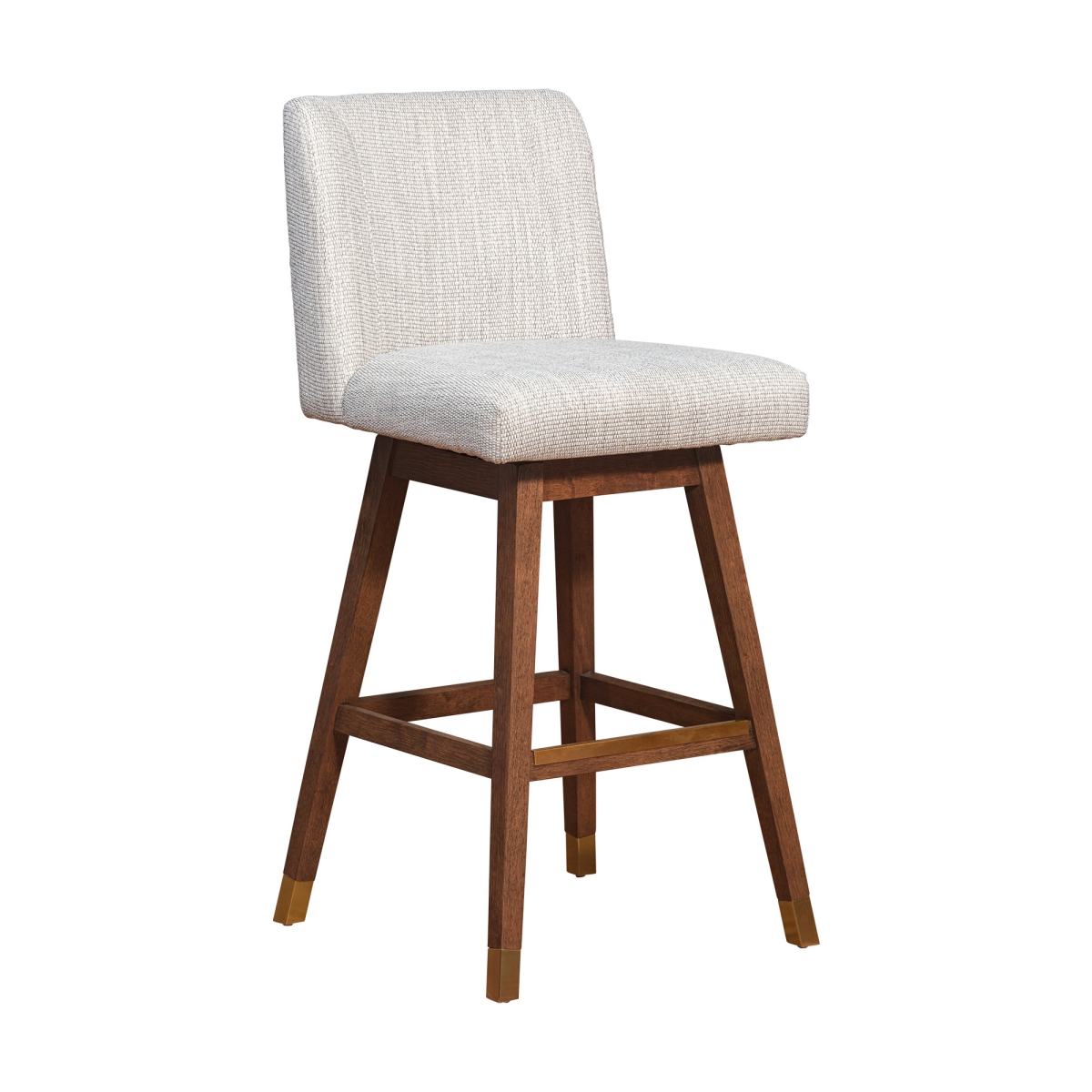 30 in. Solid Wood Swivel Bar Chair with Footrest, Beige & Brown