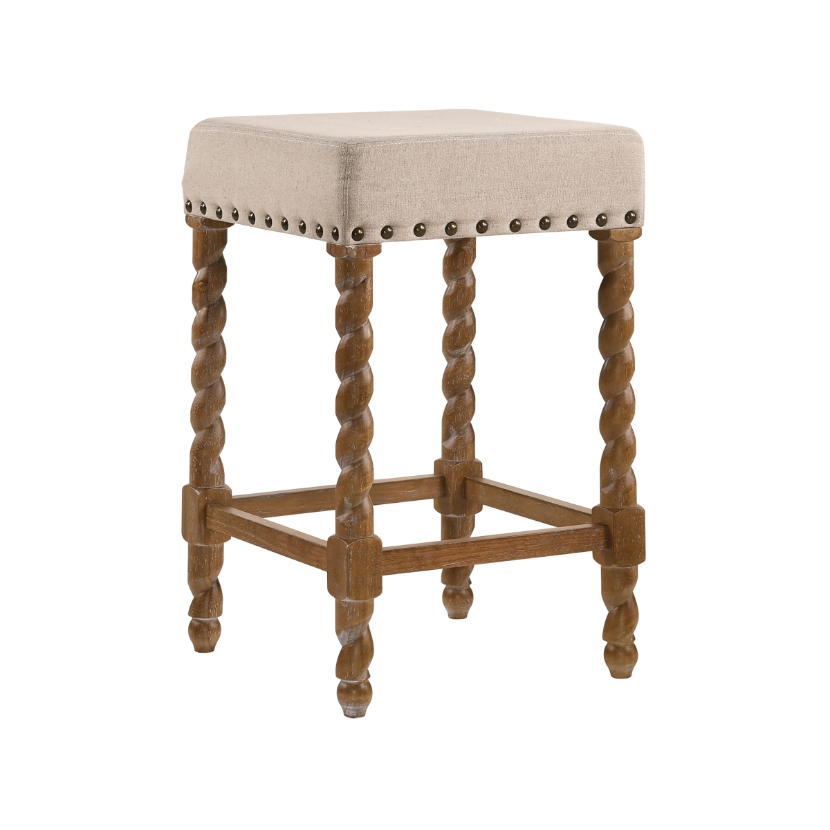 516158 24 in. Faux Leather & Solid Wood Backless Counter Height Bar Chair with Footrest, Cream & Natural