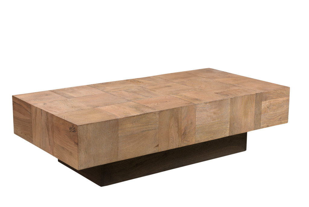 521942 59 in. Solid Wood Rectangular Coffee Table, Brown & Black
