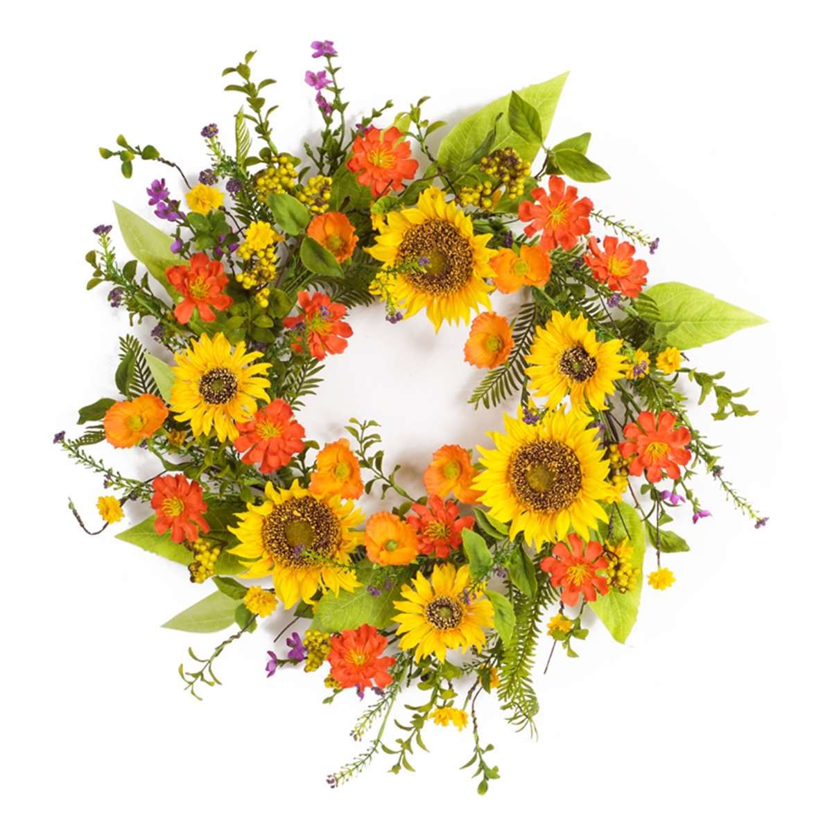 Picture of HomeRoots 516078 22 in. Artificial Summer Sunflower Wreath&#44; Green & Yellow