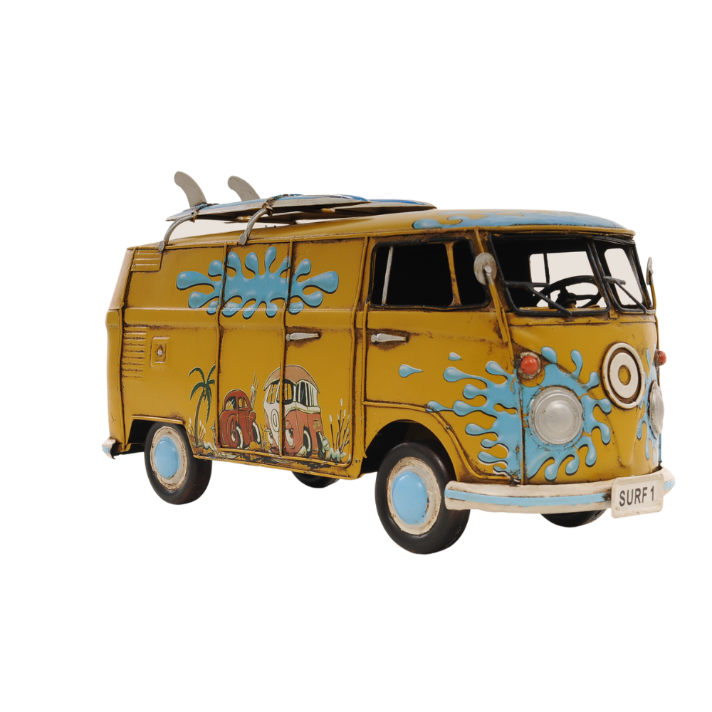 8 in. Metal C1967 Volkswagen Hand Painted Decorative Bus Sculpture, Blue & Yellow