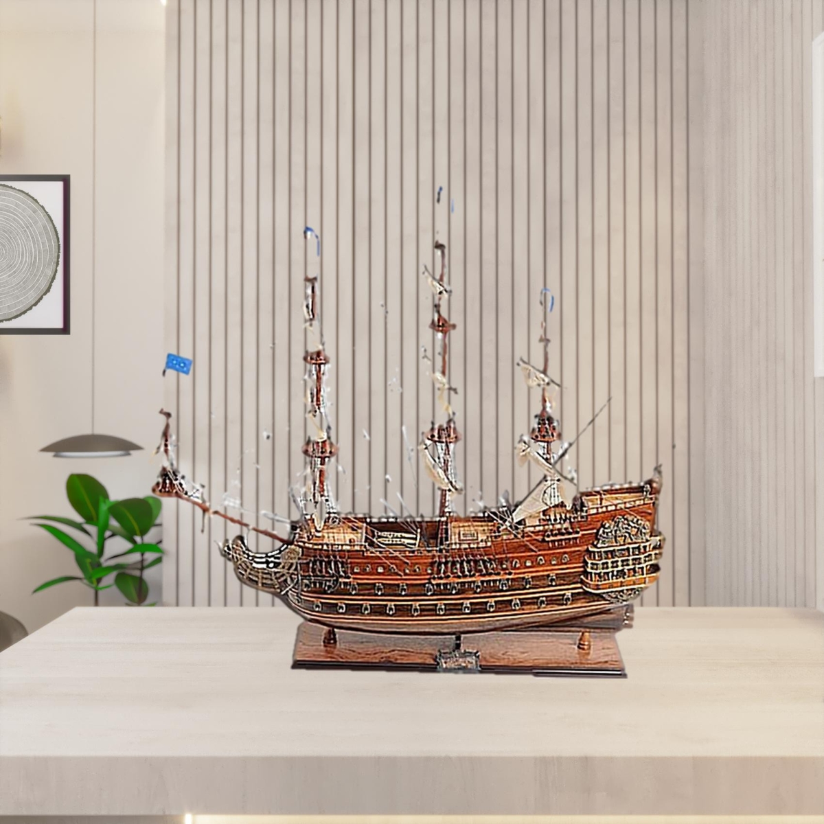 27 in. Wood Brown Solei Royal Medium Boat Hand Painted Decorative Boat