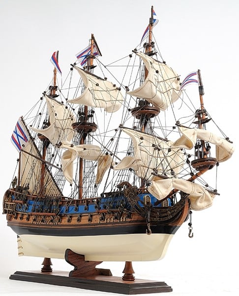 401975 22 in. 1700 Goto Predestination Medium Boat Hand Painted Decorative Boat, Blue & Brown