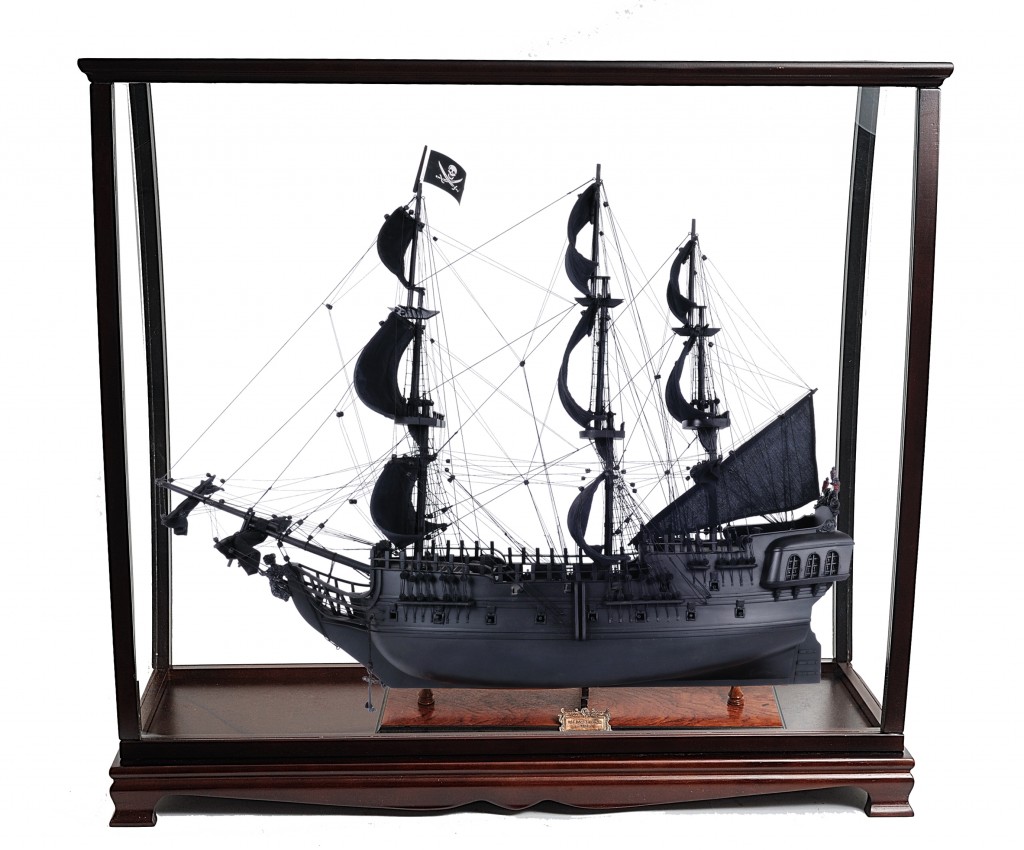 32 in. Black Pearl Pirate Medium Display Case Boat Hand Painted Decorative Boat